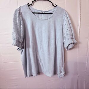 Light Blue Eyelet Puff Sleeve Women's Top